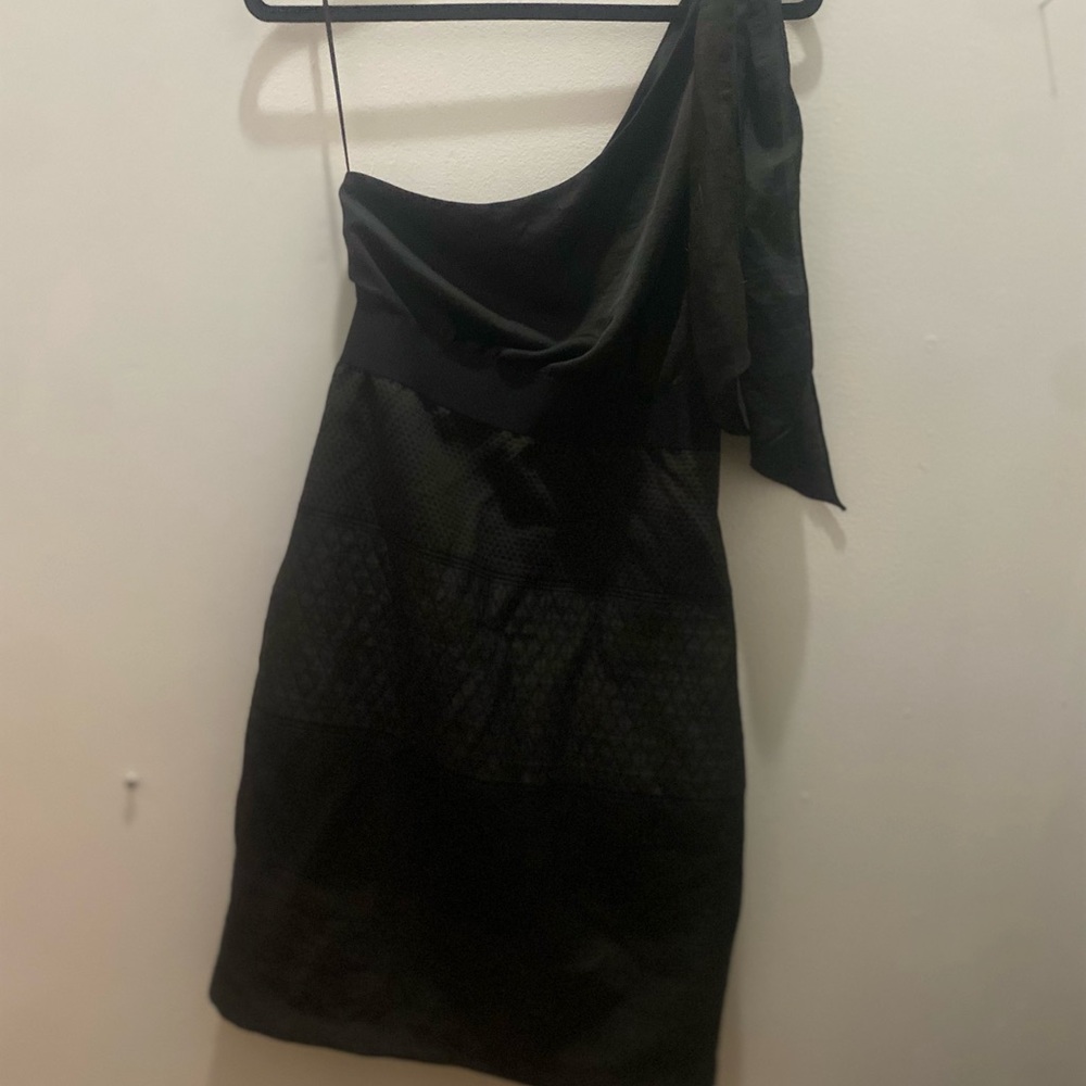 NWT MSSP Max Studio One-Shoulder Black Mini Dress With Bow—Party Killer Sz 4